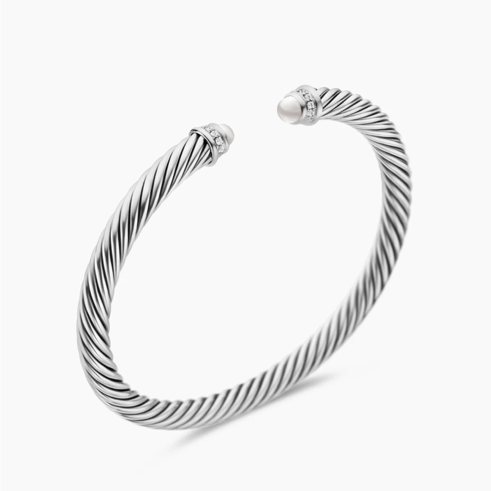 David Yurman Sterling Silver Pearl Diamond Cable Classics 5mm Bracelet in EUC